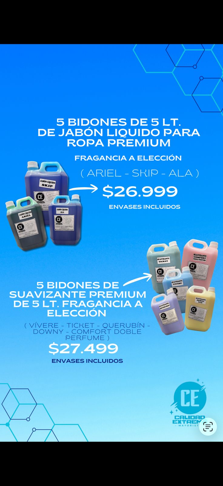 5X5 JABON ROPA / FRAGANCIA A ELECCION / ENVASES INCLUIDOS - foto 2